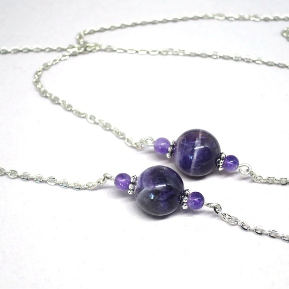 Eyeglass chain, silver chain with natural amethysts. Leash for sunglasses. - Picture 4 of 5